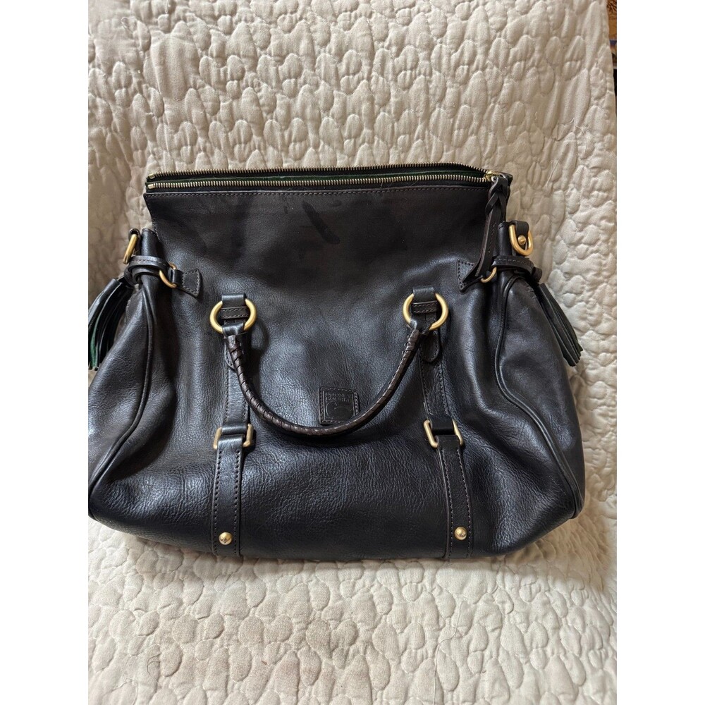 Dooney & Bourke Florentine Leather Satchel Shoulder Bag Black Red Green VTG EUC